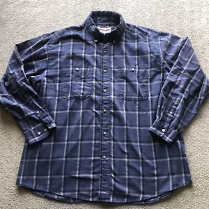 Wrangler Rugged Wear Flannel Shirt Men XXL Blue Plaid Outdoor Grunge Vintage - Picture 1 of 11