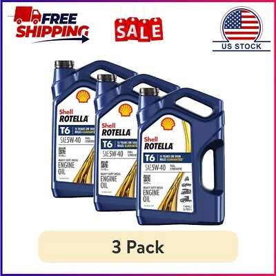 (Paquete de 3) Aceite de motor diésel Shell Rotella T6 totalmente sintético 5W-40, 1 galón Foto 1 de 4