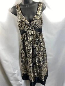 Silk Dress Jones New York 10 champagne and black print empire full skirt - Picture 1 of 12