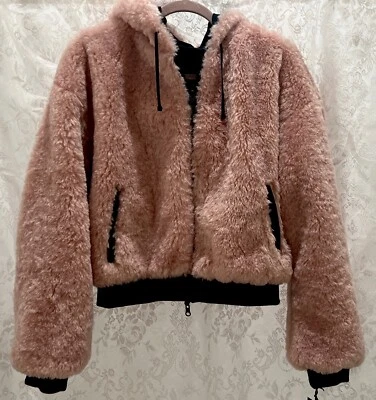 BLANC NOIR - Women's Luxe Faux Shearling REVERSIBLE HOODIE - Peach/Black Size M - Image 1 of 4
