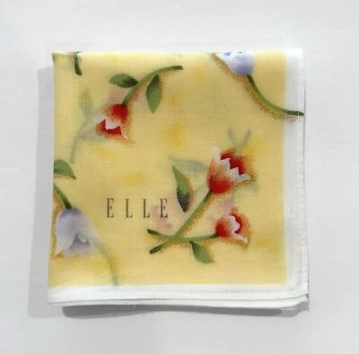 PAÑUELO MUJER ELLE FLORAL AMARILLO TULIPÁN ROJO NATURALEZA ALGODÓN BOLSILLO CUADRADO 16” Foto 1 de 4