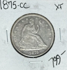 1875-CC SEATED LIBERTY SILVER HALF DOLLAR ~ XF ~NICE COIN~ - Picture 1 of 2