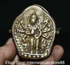 2.6" Rare Old Tibetan Brass Copper Buddhism 8 arms Chenrezig Buddha Gawu Box