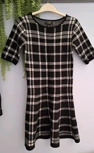 Lipsy Knit Black & White Check Fit N Flare Dress UK8 Vgc 30"ch 27"W 30"Hip L34" - Picture 1 of 4