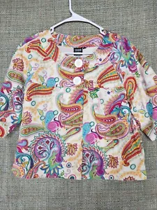 Sharon Young Womens Medium Colorful Pasiley Print 3/4 Sleeve - Picture 1 of 9