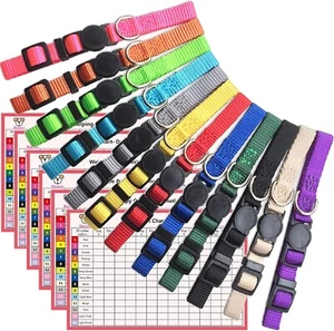 12Pack Soft Nylon Puppy ID Collar Adjustable Whelping Breakaway Litter Pet Chart - Picture 1 of 6