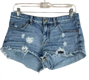 Free People Damengröße 27 Distressed roher Saum abgeschnitten Denim Jeans Baumwolle Shorts - Bild 1 von 4