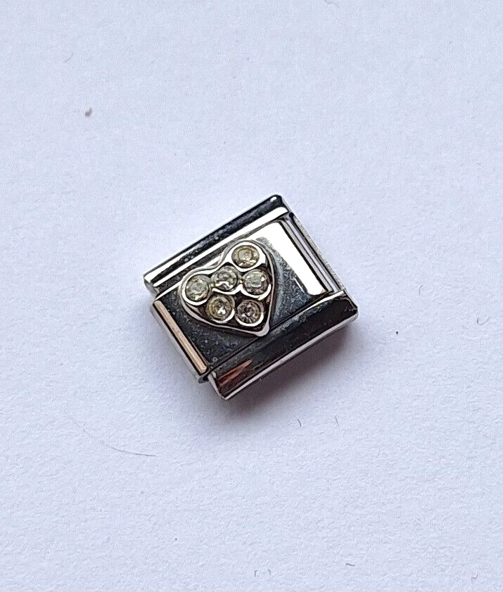 Italian Charms 9-mm-Edelstahl-Modul Herz mit weissen Strasssteinen - Bild 1 von 1