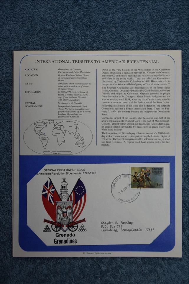 1975 Tributes to America's Bicentennial Souvenir Card - Grenadines of Grenada - Image 1 of 1