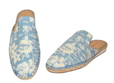 Zapatos para mujer Lucky Brand talla 9 alpargata mulas planos azules florales hawaianos Tiki Foto 1 de 4