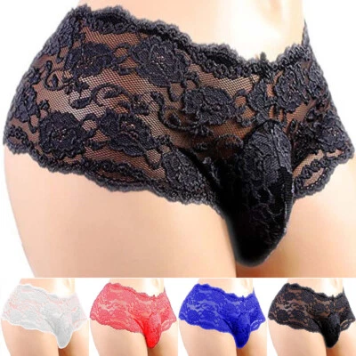 Sexy/Sissy Men Lace Briefs Underwear Thong G-string Boxer Pouch Panties Lingerie