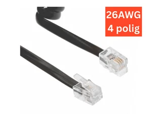 4-poliges Spiralkabel, "Crossover" flach, schwarz, RJ10, AWG26, 2,13 m - Bild 1 von 3