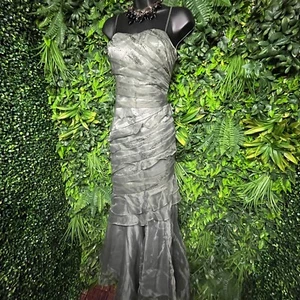 MARIA BONITA Dress Women Medium Gray Pleated Gown Sequin Formal Mermaid Hem 1045 - Picture 1 of 9