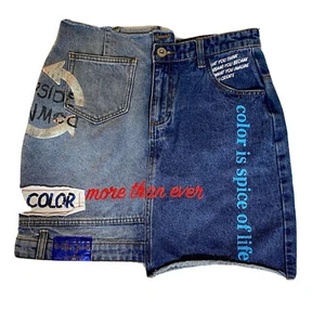 Desigual women’s denim hand painted embroidered skirt  - Picture 1 of 4