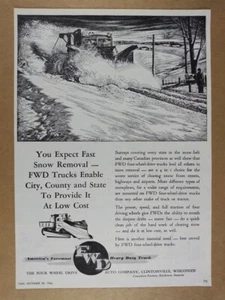 1946 FWD Four Wheel Drive Trucks snow plow illustration vintage print Ad - Picture 1 of 1