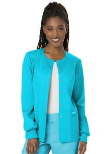 Cherokee Workwear Snap Front Warm Up Jacket WW310 TRQ Turquoise Free Shipping - Picture 1 of 3