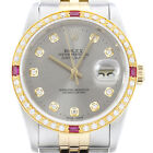 Rolex Mens Datejust 16233 Gray 18k Yellow Gold & Steel 2-tone Diamond Ruby Watch