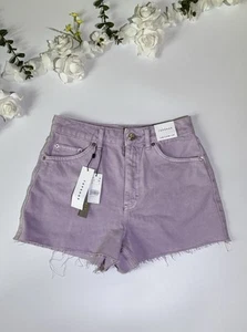 Topshop Lilac purple moto mom High Waisted Hem Shorts - Size Uk 8 RRP £29.99 - Picture 1 of 7