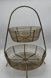2 Tier Gold Plated Wire Basket Fruit Basket Countertop Holder Kitchen - Picture 1 of 7