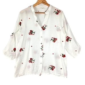 Damen Top groß Frühling Blumen bestickt Boho Cottagecore Knopfleiste feminin - Bild 1 von 6