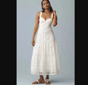 Neu ohne Etikett XL Farm Rio x Anthropologie ärmelloses Richelieu Midikleid weiß Ananas - Bild 1 von 12