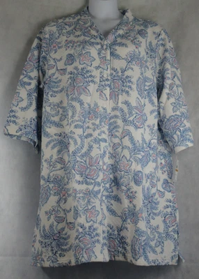 Miss Elaine Women's Plus Size Quilted Snap-Front Short Robe, Blue Floral, 3X - Image 1 of 2