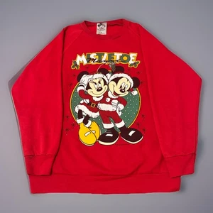 VTG 80s Mickey Minnie Mouse Disney Mistletoe Magic Red Crewneck Sweatshirt M - Picture 1 of 10
