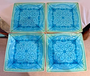 Roscher Stoneware Lorelei Blue Green 10" Dinner Plates - Set of 4 - Picture 1 of 3
