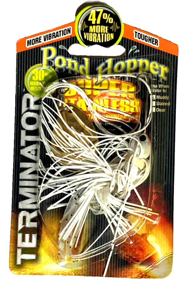 TERMINATOR Súper Inoxidable 1/8oz RARO Tolva de Estanque Blanco Thumper Spinnerbait Foto 1 de 4