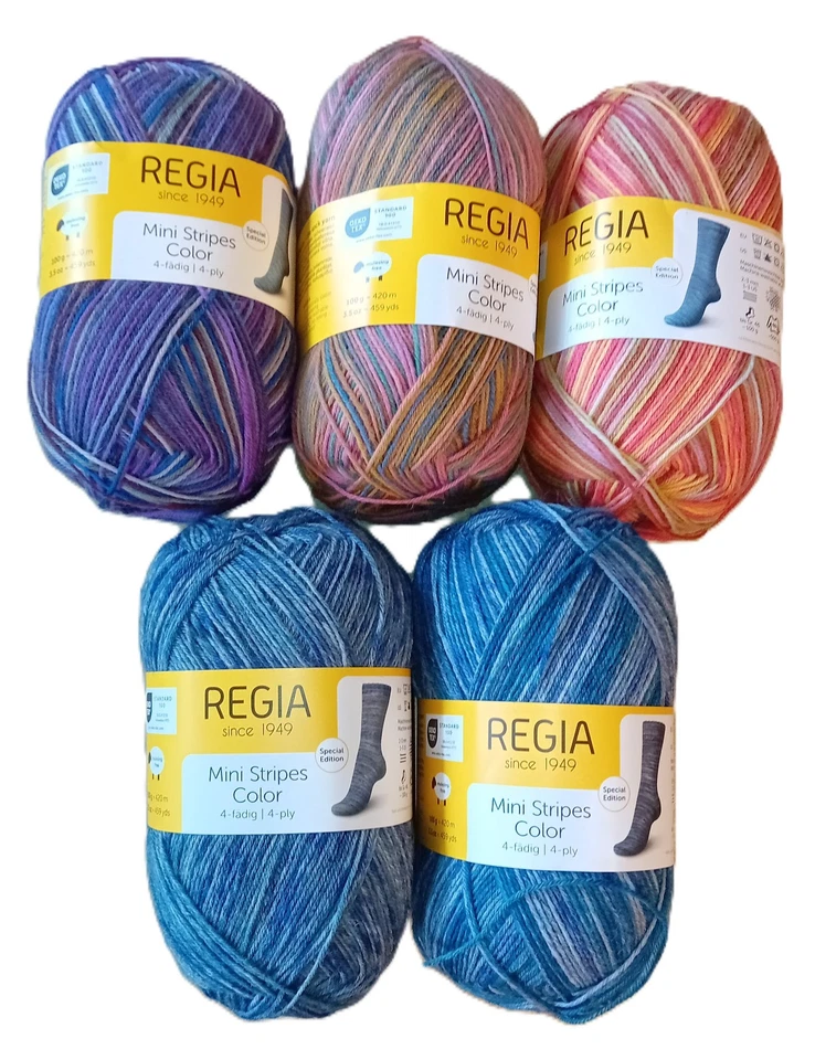 Wollpaket Sockenwolle REGIA 4 Mini Stripes Color" 5x100g Sortiment  - Neu - Bild 1 von 1