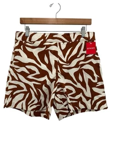 SPANX On-The-Go Printed Zebra Stripe Shorts Brown/White Size M NWT High Waisted - Picture 1 of 6