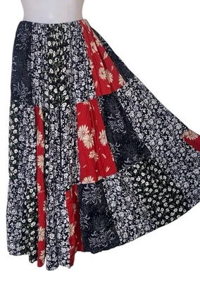 Y2K 女式多色拼布花卉波西米亚奇思戈特 Cottagecore 长裙 — 第 1/4 张图片