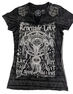 Affliction Women's Renegade Love Free Spirit Live Fast Black Shirt Sz XS - Picture 1 of 11