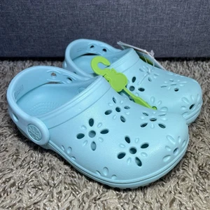 Crocs Classic Floral Cutout Clog Toddler Size C6 Turquoise Blue 210944-4PD NEW - Picture 1 of 7
