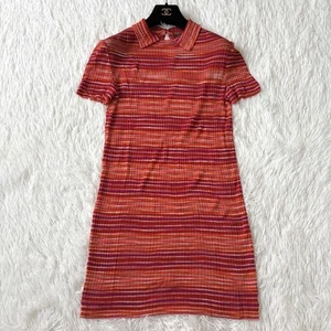 MISSONI Orange Tag Short Sleeve Knit Dress All-over Pattern Thin Collar 44 F/S f - Picture 1 of 10