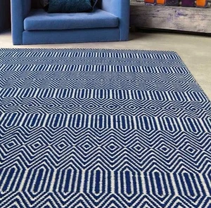 Sloan Rug Blue Modern Large Area Geometric Flatweave Wool Bedroom Living Room - Picture 1 of 6
