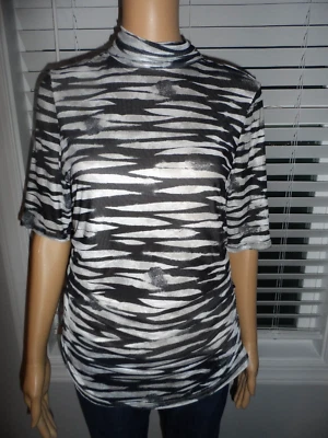 Blusa Pretty Cable & Gauge talla L negro blanco estampado cuello simulado fruncido nueva con etiquetas Foto 1 de 4