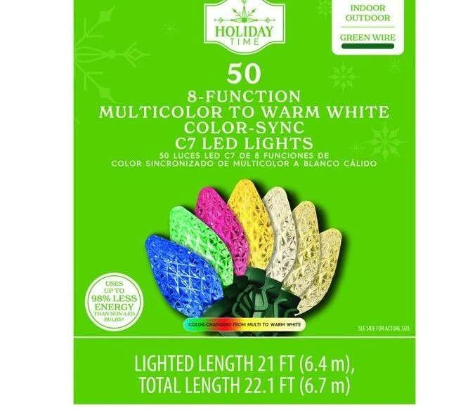 Holiday Time 50-Count 8-Function Multicolor to Warm White Color-Sync LED C7 - Image 1 of 1