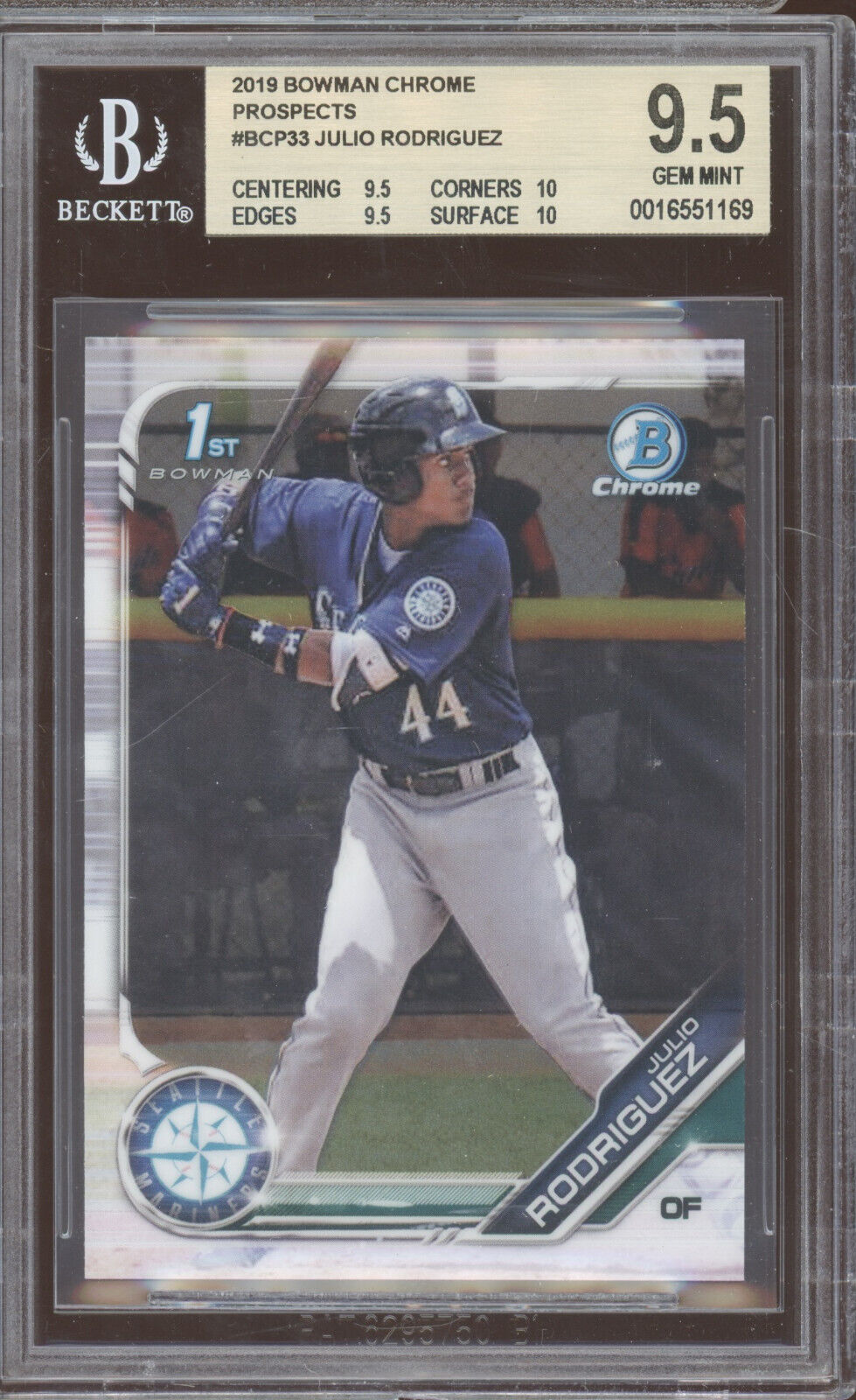 2019 Bowman Chrome #BCP33 Julio Rodriguez RC Rookie Gem Mint BGS 9.5