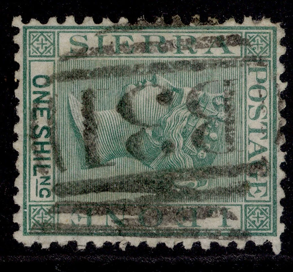SIERRA LEONE QV SG10, 1s green, USED. Cat £85. WMK CC SIDE - Image 1 of 1