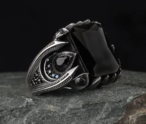 Natural Stone Men's Ring 925 Sterling Silver Ring Men's Jewelry Zircon Stone - Picture 1 of 2