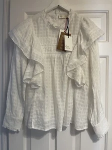 La Petite Etoile 100%Cotton Sz M Ecru SOMUA Ruffle Long Sleeve Blouse MOP France - Picture 1 of 24