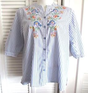 Quacker Factory Sparkling Embroidered Yoke Button Front Tunic Blouse Size XL - Picture 1 of 7