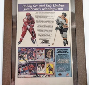 Anuncio de partitura 1991 de Bobby Orr Eric Lindros, promoción enmarcada de la NHL, recuerdos laminados - Imagen 1 de 8