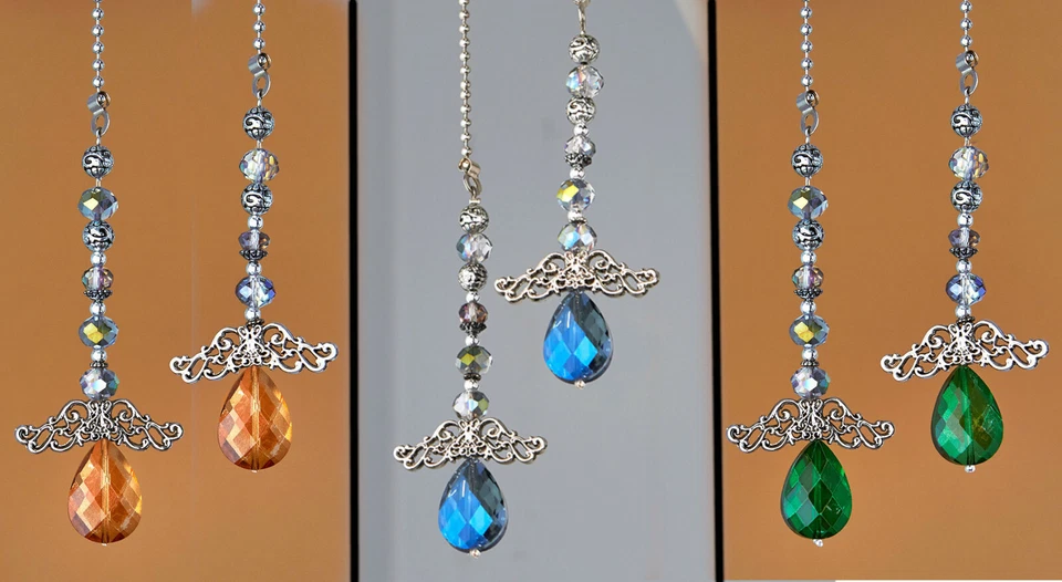Set of 2 Vintage-Style Jeweled Angel Ceiling Fan/LIght Pull Chains Gem Extender - Изображение 1 из 1