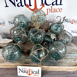 Japanese Glass Balls With Original Netting - Authentic Glass Floats - Lot of 10 - Picture 1 of 22