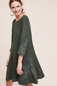 New Anthropologie Tierra Dropwaist Dress by Maeve Green size S NWT  - Picture 1 of 3
