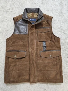 Daniel Cremieux Men's Vest Small Brown Leather Suede Warm Quilted Full Zip - Picture 1 of 17