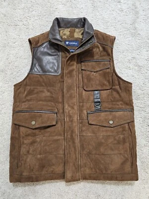 Daniel Cremieux Men's Vest Small Brown Leather Suede Warm Quilted Full Zip - Image 1 of 4