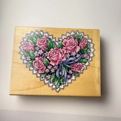 Floral Heart~Rose Blossoms~Valentine~Mom~Rubber Stamp~5.25"X 4"~Stampendous A045 - Image 1 of 4